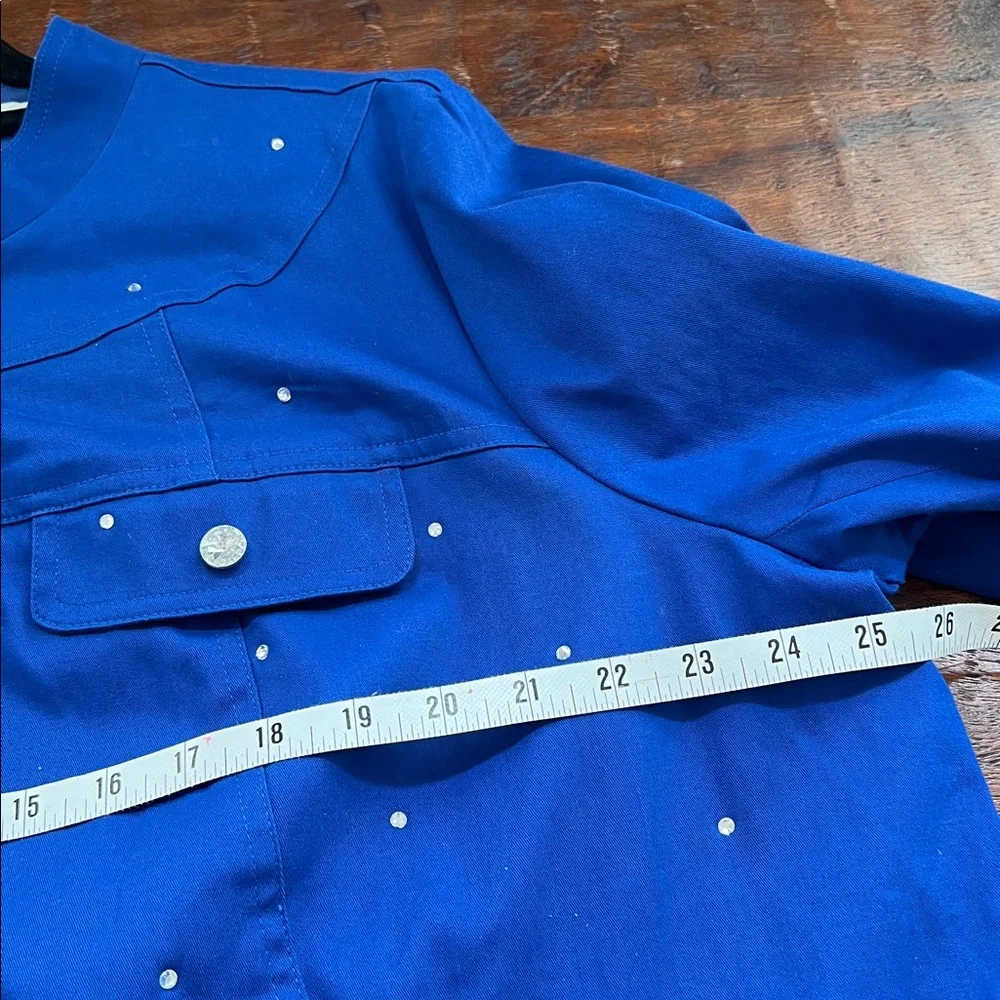 Quacker Factory Zip Front Embellished Reversable Jacket Royal Blue/White Floral